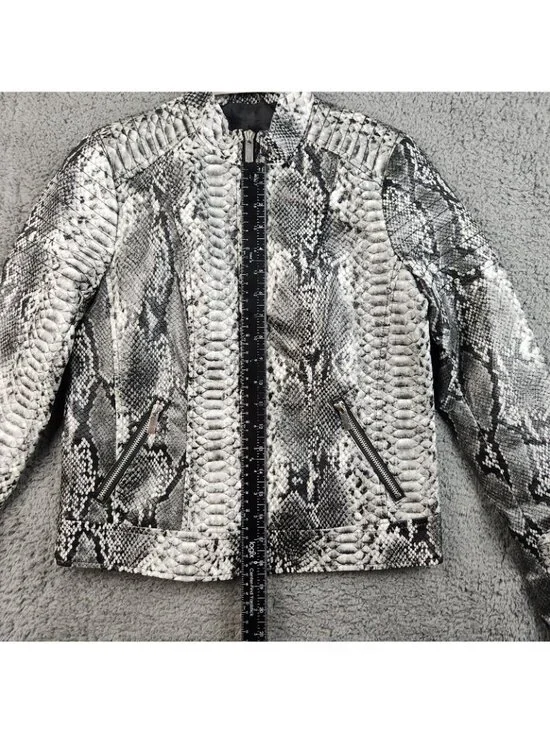 Y2K Faux Leather Moto Jacket Women's Petite Small Snake Skin Mob Wife Grunge - Picture 4 of 11